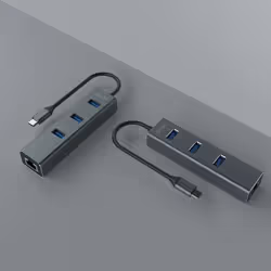 Savio AK-57 USB-C - 3 x USB-A HUB with RJ-45 Gigabit Ethernet adapter 5000 Mbit/s grey 2 x USB 3.2 Gen 2 (3.1 Gen 2) Type-C 1000 Mbit/s - Vista aggiuntiva 6