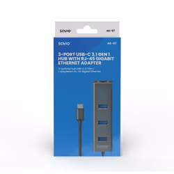 Savio AK-57 USB-C - 3 x USB-A HUB with RJ-45 Gigabit Ethernet adapter 5000 Mbit/s grey 2 x USB 3.2 Gen 2 (3.1 Gen 2) Type-C 1000 Mbit/s - Vista aggiuntiva 7
