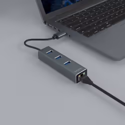 Savio AK-57 USB-A - 3 x USB-A HUB with RJ-45 Gigabit Ethernet adapter 5000 Mbit/s grey USB 3.2 Gen 1 (3.1 Gen 1) Micro-B 5000 Mbit/s - Vista aggiuntiva 5