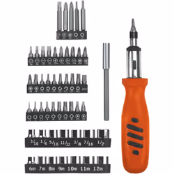 Composizione: 1 avvitatore con cricchetto reversibile, 1 prolunga da mm 100, 1 adattatore, 11 inserti esagonali H1,5 - H2 -H2 ...