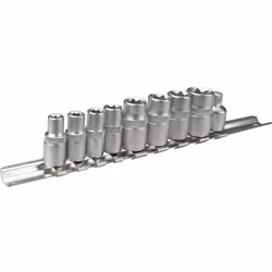 SET BUSSOLE TORX DIMENSIONI: ATTACCO 1/4 : E5-6-7-8 ATTACCO 3/8 : E10-12-14-16 1 ADATTATORE DA 3/8 A 1/4 SUPPORTO IN METALLO  ...