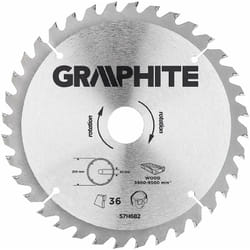Graphite - Disco di ricambio al carburo di tungsteno per sega circolare da 36 denti -ø 185 - foro 30 mm