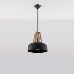 Sollux - Lampada a Sospensione in Legno Naturale Casco Nero