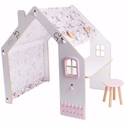 Casetta per bambini in legno Bianelli con scrivania e sgabello - 114 x 93 x 120 cm - Bianca / Verde - Funzione scrivania e il ...