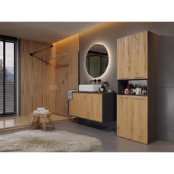 Topeshop NEL 1K DK ANT/ART KP armadietto di conservazione per bagno Grafite, Quercia