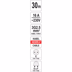 Yato YT-8106 prolunghe e multiple 30 m 4 presa(e) AC Interno/esterno Nero, Rosso, Bianco