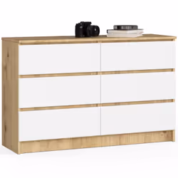 AKORD Furniture Factory OP0LK-120SZ6ARTBIA, Bianco, Quercia, 6 cassetto/cassetti, Opaco, 16 mm, 51 cm, 400 mm