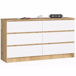 AKORD Furniture Factory OP0LK-140SZ6-ARTBIA, Bianco, Quercia, 6 cassetto/cassetti, Opaco, 16 mm, 60 cm, 400 mm