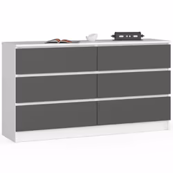 AKORD Furniture Factory OP0LK-140SZ6-BIASZA, Bianco, 6 cassetto/cassetti, Opaco, 16 mm, 60 cm, 400 mm