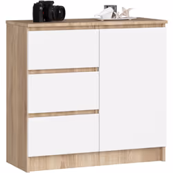 Cassettiera AKORD JERRY Cassettiera Sonoma Quercia 80 cm 1 anta 3 cassetti inserto frontale Bianco 80x35x77 cm Il comò AKORD  ...