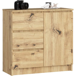 Akord - Cassettiera jerry Cassettiera Quercia Artisan 80 cm 1 anta 3 cassetti 80x35x77 cm