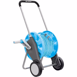 Insieme COMPATTO. Il set comprende: Carrello portagomma COMPACT, tubo da giardino diametro 20 m 1/2" (12,5mm), portagomma reg ...