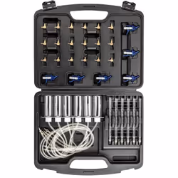 Kit per la diagnostica dei sistemi Common Rail in valigia. Incluso: - 6 cilindri graduati con tubi - 6 pezzi di tubi in press ...