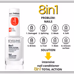 Eveline Cosmetics Siero Professionale per la ricostruzione delle unghie 8in1 Azione Totale 12 ml