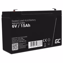 Green Cell AGM40, VRLA AGM, 6 V, 1 pz, Nero, 15 Ah, 1,8 kg