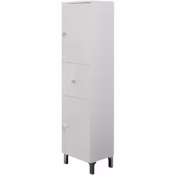 Soluzione ideale per arredare bagni o ambienti di servizio lavanderia. In legno laccato bianco, con un cassetto centrale e du ...
