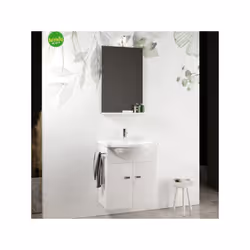 Composizione bagno moderna sospesa composta da base con due ante, con porta-asciugamani, lavabo in ceramica e specchiera con  ...
