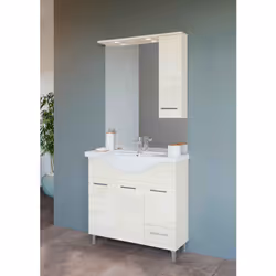 Frontali in melaminico Bordi ABS 2 mm Maniglie in ABS Lavabo in ceramica Dimensioni: 87x50,5x193 H cm. 2 colori disponibili L ...