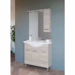 Frontali in melaminico Bordi ABS 2 mm Maniglie in ABS Lavabo in ceramica Dimensioni: 87x50,5x193 H cm. 2 colori disponibili L ...