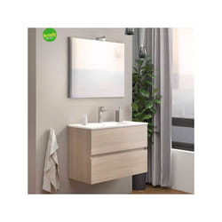 Savinidue - Mobile da bagno sospeso a 2 cassetti da 80 cm Colore Rovere Fumo (Compreso Lavabo - Lampada - Specchiera)