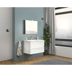 Savinidue - Arredo Bagno Mobile Sospeso Bianco 80 Moderno con Lavabo Specchio Lampada Easy