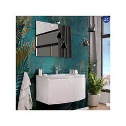 Savinidue - Mobile bagno sospeso con specchiera e lavabo integrato modello giulia 80cm composizione completa - bianco lucido savini due