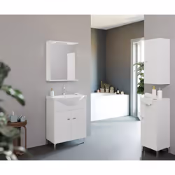 Mobile bagno "Moon" bianco lucido, 65x45x158 cmLa composizione prevede un mobile sottolavabo con due ante, un lavello in cera ...