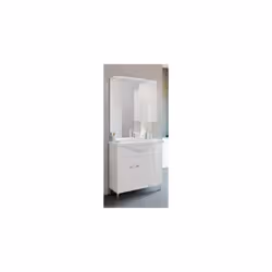 Mobile bagno con base di due ante, due cassetti, lavabo in ceramica cm 85 con specchiera e pensile, presa, interruttore e ill ...