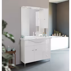 Mobile da bagno completo Savinidue Mobile da bagno completo di base da 106 cm con due ante, due cassetti e lavabo in ceramica ...