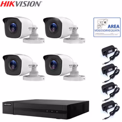 Il kit di videosorveglianza comprende: 1x HWD-5104M Hikvision 4 canali BNC + IP, 1080P - 2 Mpx 4x Telecamere HWT-B120-M Hikvi ...