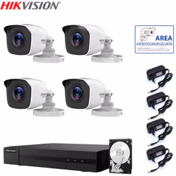 Il kit di videosorveglianza comprende: 1x HWD-5104M Hikvision 4 canali BNC + IP, 1080P - 2 Mpx 1x Hard Disk SATA 1 Tb 4x Tele ...