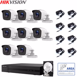 Il kit di videosorveglianza comprende: 1x HWD-5108M Hikvision 4 canali BNC + IP, 1080P - 2 Mpx 1x Hard Disk SATA 3 Tb 8x Tele ...