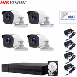 Il kit di videosorveglianza comprende: 1x HWD-6104MH-G Hikvision 5in1, 4 canali BNC + IP, Ultra HD 2K - 4 Mpx 1x Hard Disk SA ...