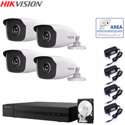 Il kit di videosorveglianza comprende: 1x HWD-6104MH-G Hikvision 5in1, 4 canali BNC + IP, Ultra HD 2K - 4 Mpx 1x Hard Disk SA ...