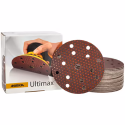 Carta abrasiva Mirka Ultimax Ø 150 mm a strappo 15 fori / grana P60 / 50 pz / Per eccentrici e levigatrici da 150 mm / Leviga ...