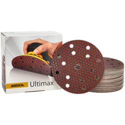 Carta abrasiva Mirka Ultimax ø 150 mm a strappo 15 fori / grana P60 / 50 pz / Per eccentrici e levigatrici da 150 mm / Levigatura di legno morbido e