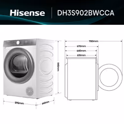 Hisense DH3S902BWCCA asciugatrice Libera installazione Caricamento frontale 9 kg Bianco - Vista aggiuntiva 2