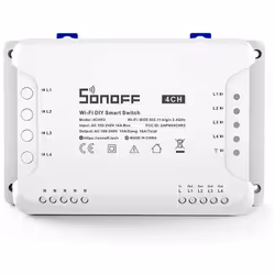 Sonoff 4CH R3 è un interruttore a 4 bande con montaggio su guida. Supporta la connessione e il controllo di 4 apparecchi elet ...