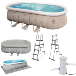 Piscina Ovale 610x360x122 Gonfiabile Pompa Filtro Cartuccia 2 Teli + Scaletta