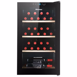 Hisense RW30D4AJ0, Cantinetta vino con compressore, Libera installazione, 30 bottiglia/bottiglie, G, Luce interna, Nero
