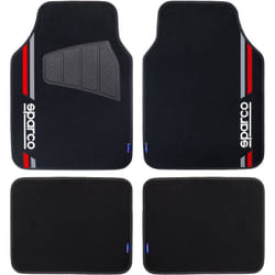 Sparco - Set 4 tappetini neri e rossi universali 2 anteriori con logo e 2 posteriori per auto