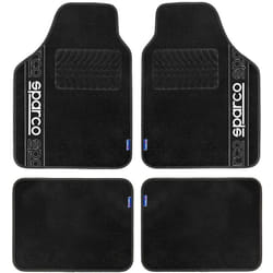 Sparco Set 4 tappetini neri universali 2 anteriori con logo e 2 posteriori per auto in moquette