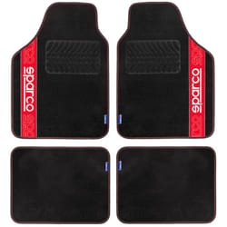 Sparco - Set 4 tappetini neri universali 2 anteriori con logo e 2 posteriori per auto in moquette