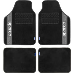 Sparco - Set 4 tappetini neri e grigi universali 2 anteriori con logo e 2 posteriori per auto in moquette