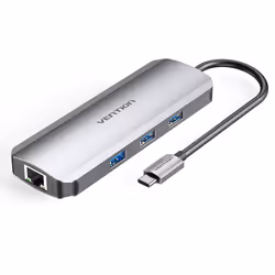 Vention TOKHB, Cablato, USB 3.2 Gen 1 (3.1 Gen 1) Type-C, 100 W, 10,100,1000 Mbit/s, Argento, MicroSD (TransFlash), MicroSDHC ...