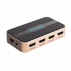 Vention ACCG0-EU, HDMI, 4x HDMI, 3840 x 2160 Pixel, Nero, Oro, Acrilonitrile butadiene stirene (ABS), Alluminio, 4K Ultra HD