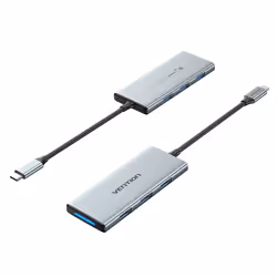 Vention TOPHB, Cablato, USB 3.2 Gen 1 (3.1 Gen 1) Type-C, 100 W, Argento, MicroSD (TransFlash), MicroSDHC, MicroSDXC, SD, SDH ...