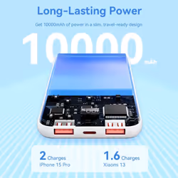 Vention Powerbank, ventiliacija, FHKW0, 10000 mAh, mikro USB, USB-C, 2xUSB-A, Bianco - Vista aggiuntiva 2