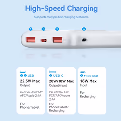 Vention Powerbank, ventiliacija, FHKW0, 10000 mAh, mikro USB, USB-C, 2xUSB-A, Bianco - Vista aggiuntiva 4