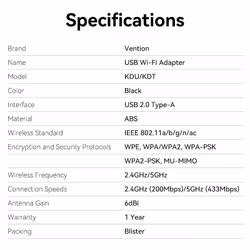 Vention KDTB0 scheda di rete e adattatore WLAN 633 Mbit/s - Vista aggiuntiva 3